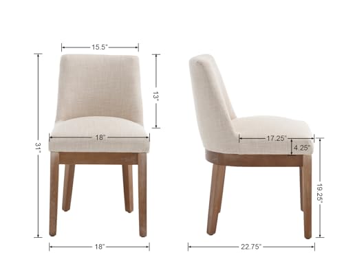 Modern Upholstered Dining Chairs, Linen Fabric Kitchen Chair Set of 4, Beige