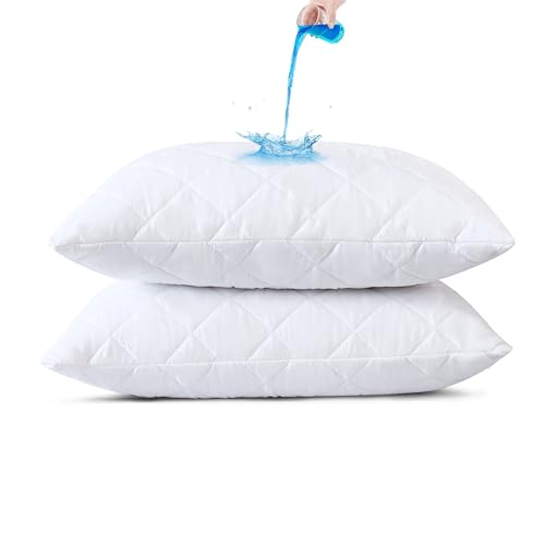 Quilted Waterproof Queen Pillow Protectors - Zippered Breathable Cover, 2 Pack