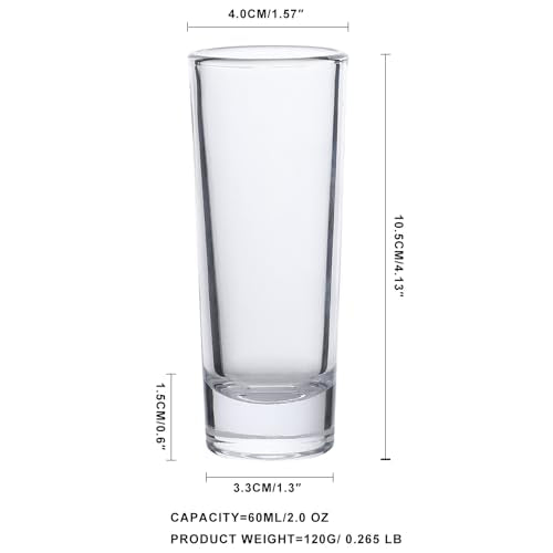 BTGLLAS 2 Pack Tall Heavy Base Shot Glasses - Clear 2 oz Tequila & Liquor Cups (2PCAK Tall)