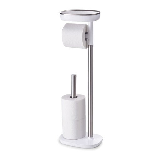 Joseph Joseph EasyStore Butler Toilet Paper Holder Stand and Spare Roll Storage with Shelf and Drawer, Stainless Steel