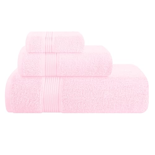 3-Piece Ultra Soft Cotton Towel Set - Bath, Hand Towel, and Washcloth - Pink