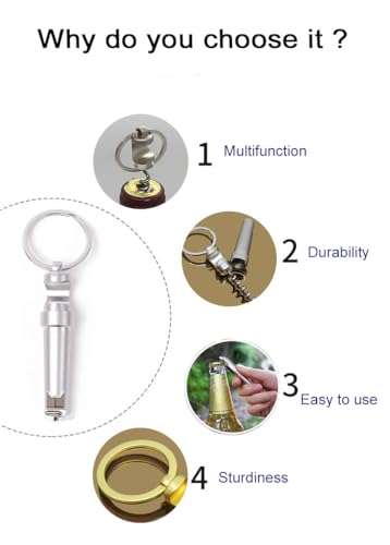 Silver Mini 3-in-1 Keychain Corkscrew & Bottle Opener - Portable Wine & Beer Tool