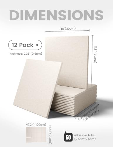 Felt Bulletin Board Tiles - 12 Pack Adhesive Pin Board for Office & Home