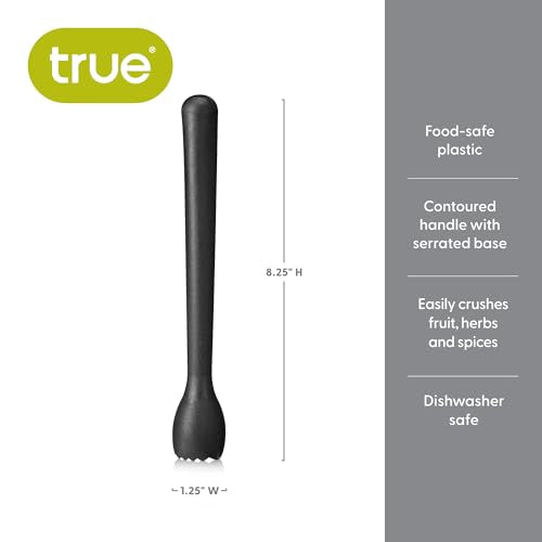 TRUE Black Muddler for Cocktails, Fruits, Herbs & Spices, 8.25" Bar Tool