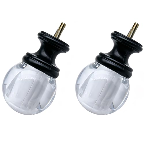 2 Pcs Crystal Curtain Rod End Caps for 1 Inch Rods, Silver Decorative Finials