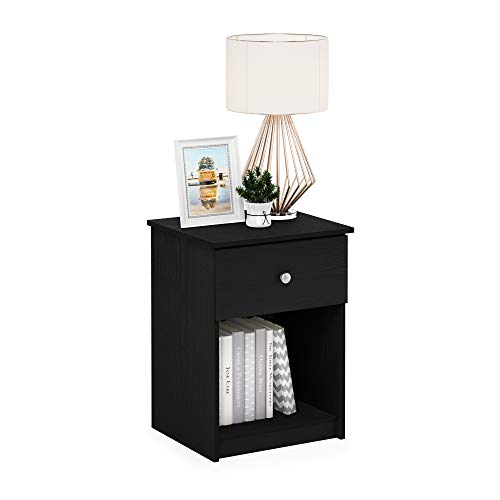 Furinno TIDUR Set of 2 Modern Night Stands with Drawer and Open Shelf, Americano