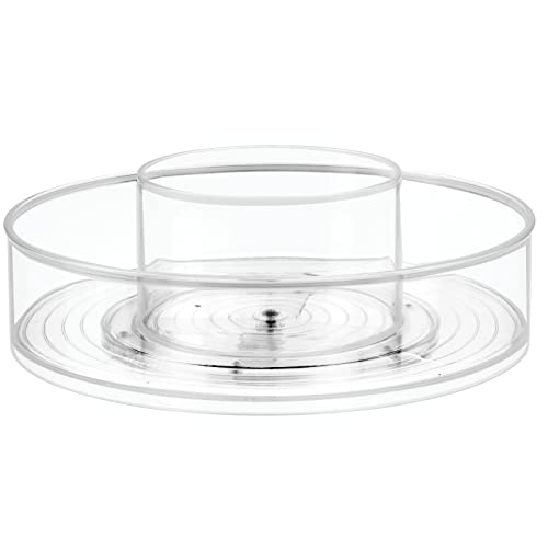 mDesign Plastic Lazy Susan Round Spinning Storage Tray; Rotating 360 Degree Carousel Organizer for Makeup, Cosmetic Organization; Holder for Nail Polish, Perfume, Health and Beauty Essentials - Clear