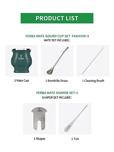 Cuopru Stainless Steel Yerba Mate Cup Set - Double Walled Tea Gourd with Bombilla & Accessories