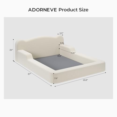 Upholstered Toddler Floor Bed with Safety Rails - Beige Boucle Foam Frame