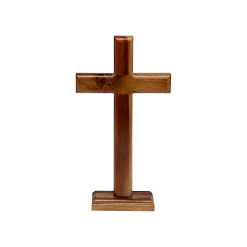 10-Inch Standing Wooden Cross, Handcrafted Brazilian Walnut Tabletop Decor