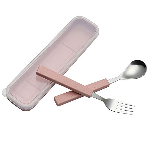 Kids Stainless Steel Flatware Set with Travel Case Pink Fork and Spoon