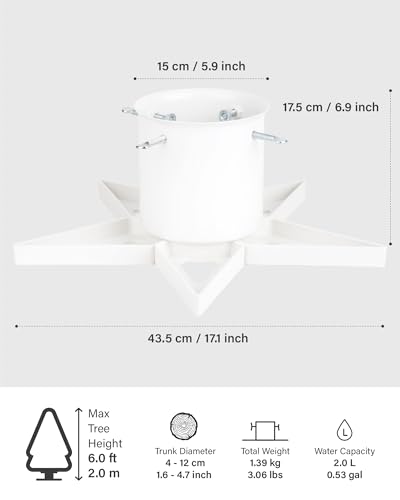 White Christmas Tree Stand for Up to 6.5ft Trees - Fits 4.7 Inch Trunks, Xmas Tree Holder
