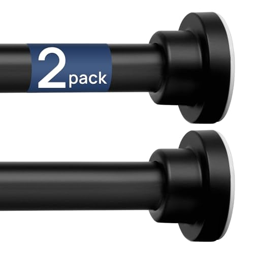 Adjustable Tension Curtain Rod 32-66 Inch, 2-Pack Black No-Drill Rod