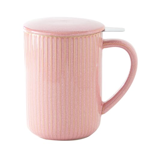 Yundu Flambe Pink Ceramic Tea Cup with Infuser & Lid 15.5oz/470ml
