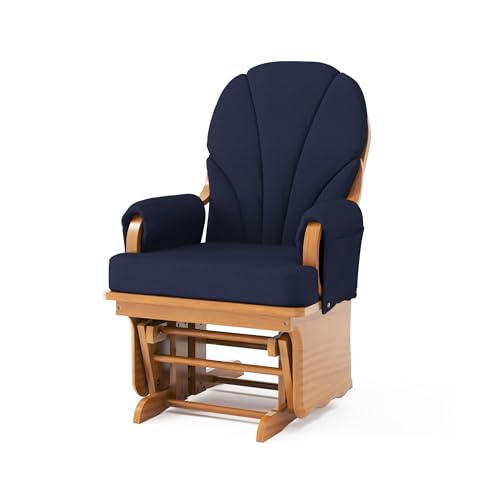 Nursery Glider Rocker Chair with Wood Base and Padded Armrests, Navy