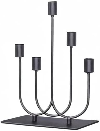 Smtyle Black Metal Fireplace Candelabra - Tapered Candle Holders for Gothic Table Centerpieces | 5 Iron 0.8" Diameter