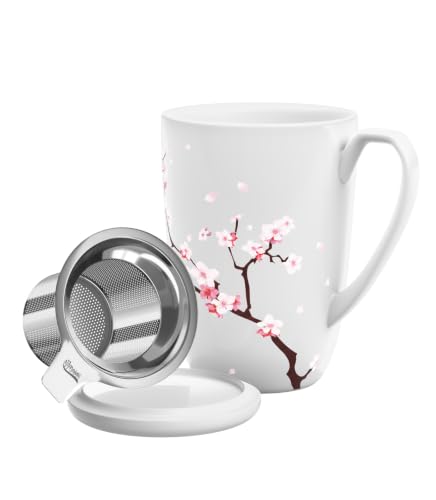 Immaculife White 16oz Tea Cup with Infuser & Lid - Loose Leaf & Coffee Mug