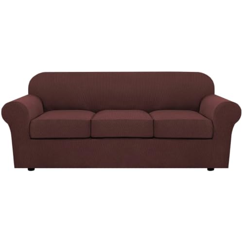 4 Piece Stretch Sofa Covers for 3 Cushion Couches - Burnt Brick