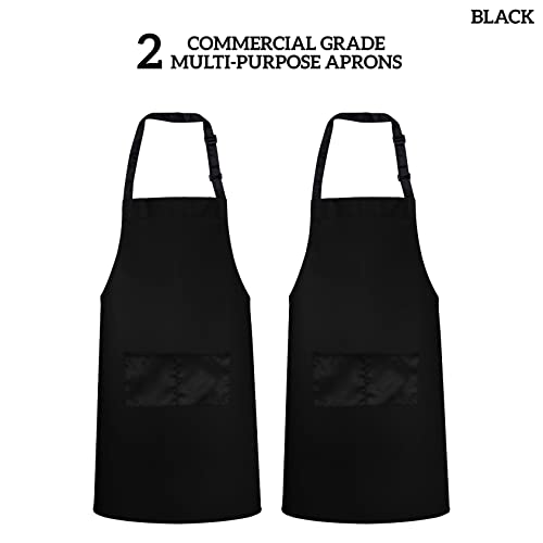 12 Pack Black Bib Aprons - Unisex Heavy Duty Polyester Kitchen Cooking Aprons