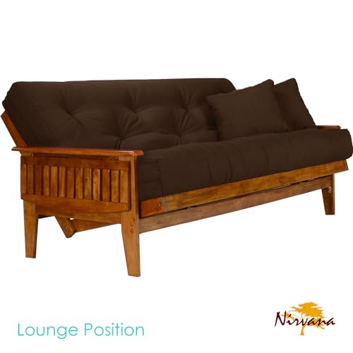 Solid Hardwood Full Size Futon Set with 8-Inch Mattress and Tray Arms