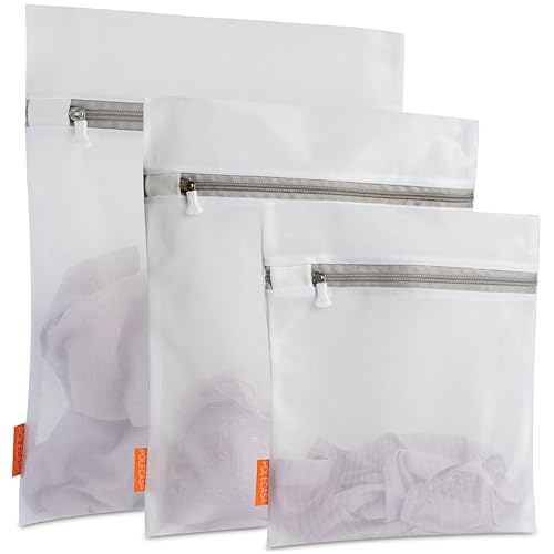 Mesh Laundry Bags 3-Pack - Delicate Clothes Protection with Auto-Lock Zipper