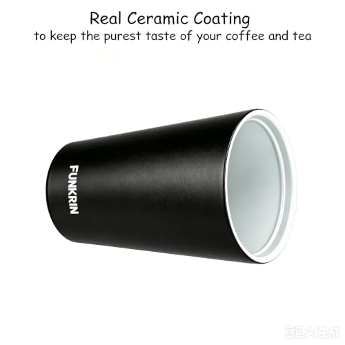 Funkrin Black 2026 Insulated Ceramic Coating Travel Mug 16oz with Flip Lid & Handle