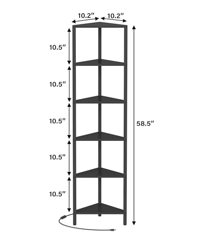 6-Tier Corner Bookshelf with LED Lights, Narrow Storage Display Stand
