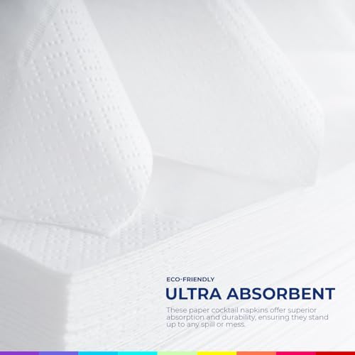 Luxe Paper Disposable White Beverage Napkins 100 Count, 2-Ply, 5x5 Inch for Parties & Weddings