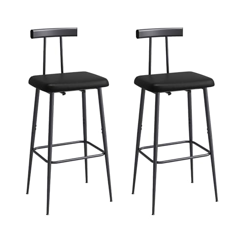 Industrial Matte Black Bar Stools with PU Cushioned Seat - Set of 2