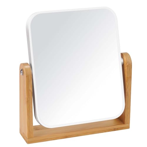 LFOYOU Vanity Makeup Mirror with Natural Bamboo Stand, Double Sided