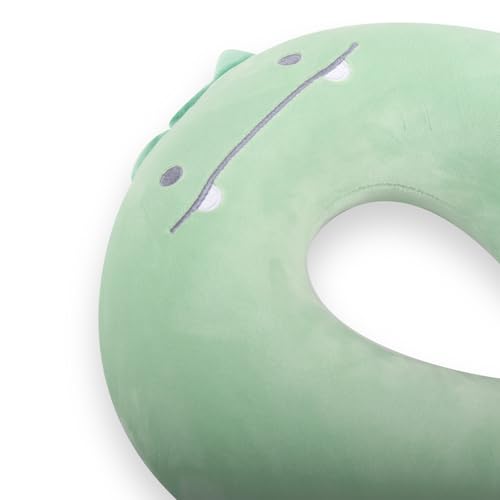 Kids Travel Neck Pillow with Eye Mask - Memory Foam Dinosaur Design