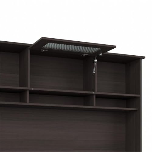 Pemberly Row 60W Corner Desk Hutch with Fluted Glass Doors & Shelves