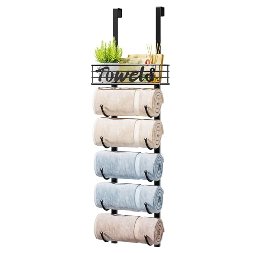 HapiRm 6-Tier Over the Door & Wall Mount Towel Rack with Storage Basket
