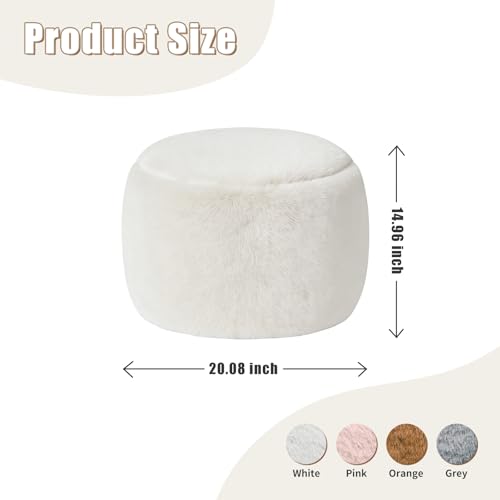 Round Faux Fur Pouf Ottoman, 20-Inch Foam Filled Foot Stool for Living Room