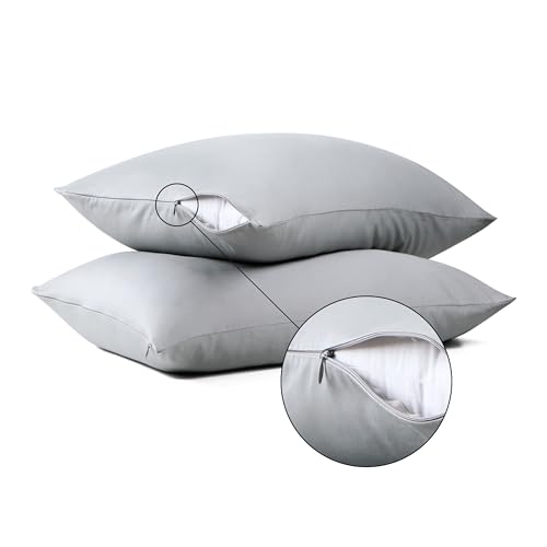 100% Cotton King Size Pillow Protectors, 600 Thread Count Gray, Set of 2