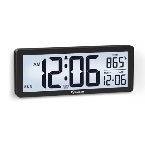 8.5-Inch Digital Wall Clock, Battery Operated with Temperature and Date
