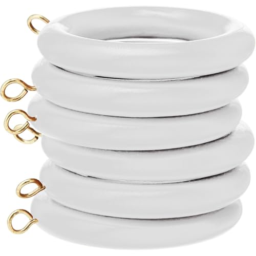 Wooden Curtain Pole Rings with Screw Eye, 45mm Inner Diameter, White, 24 Pack