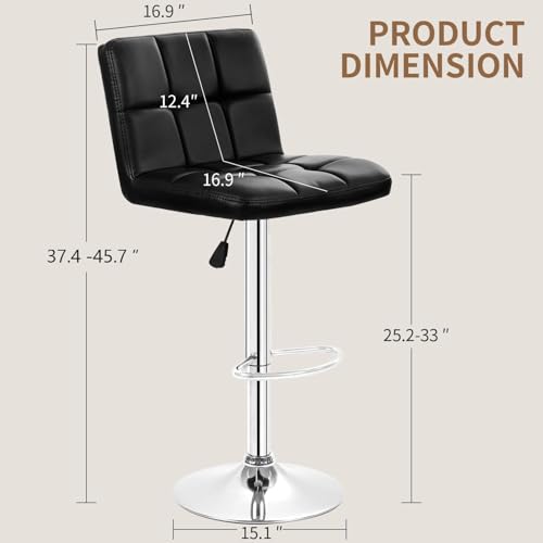 Adjustable Swivel Bar Stools with Backrest - PU Leather, Set of 2