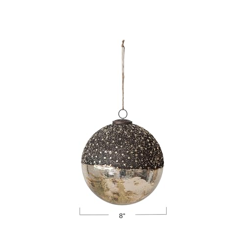 Large Mercury Glass Ornament with Stars - Dipped Bronze & Silver Finish, 8 Inch Holiday Decor