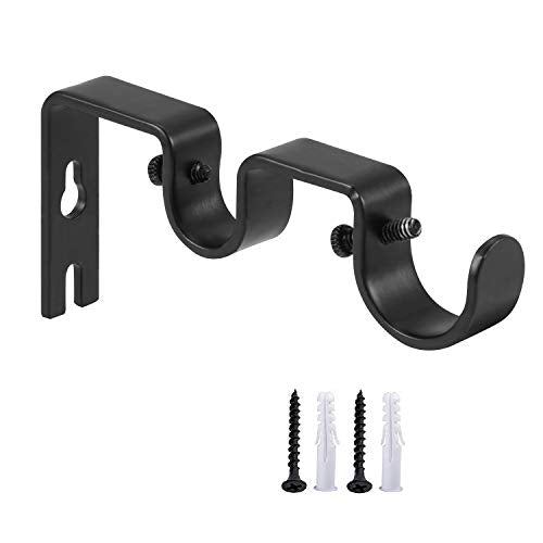 Heavy Duty Double Curtain Rod Brackets, 1 Inch & 5/8 Inch Holder Set (Black)