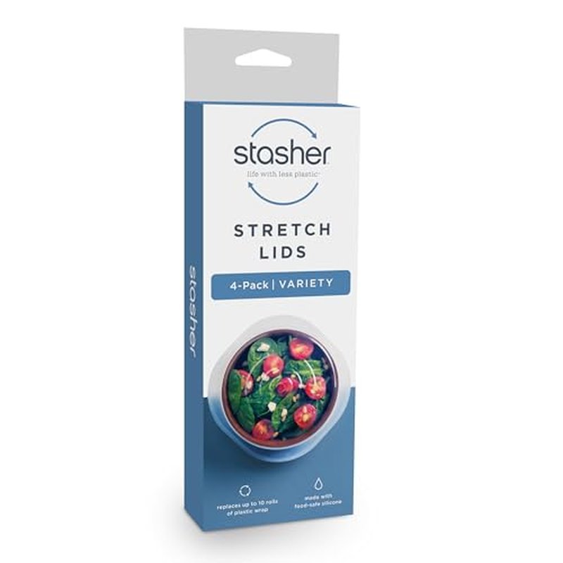 Stasher Premium Reusable Silicone Stretch Lids, Clear, 4pk of 9”, 6.5”, 4.5”, and 2.5” Lids, Airtight Seal, Food Container Covers, BPA Free, Leak-Free, Dishwasher Safe, Microwave Safe, Eco-Friendly