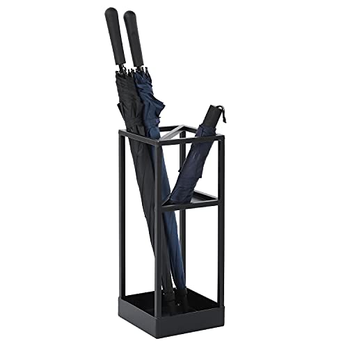 20-Inch Geometric Metal Umbrella Stand with Drip Tray and Folding Shelf