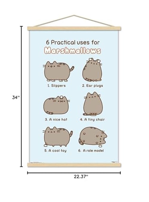 Trends International Pusheen - Marshmallow Wall Poster, 22.375" x 34", Premium Print and Beechwood Hanger Bundle