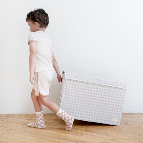 Extra Large Recycled Fabric Toy Chest with Lid, Collapsible Storage Bin