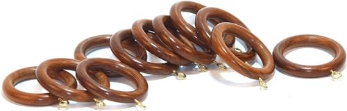 Wooden Curtain Ring Hooks 100 Pack - Natural Rosewood Drape Rings for 1 Inch Rods
