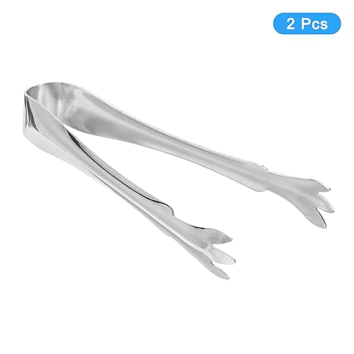 uxcell 4 Inch Stainless Steel Mini Serving Tongs for Ice & Appetizers, 2-Pack
