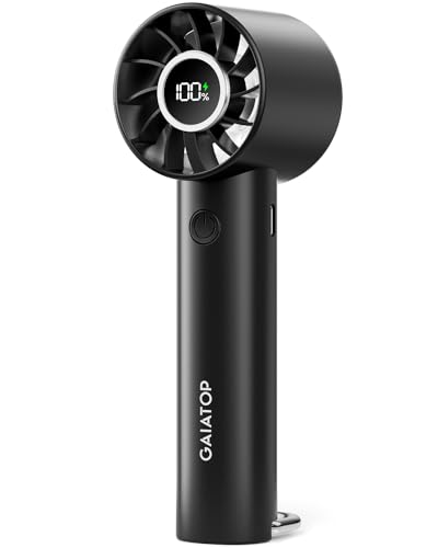 Gaiatop Portable Handheld Mini Fan with LED Display & Flashlight, 3-Speed Rechargeable Personal Cooling Fan for Travel, Black