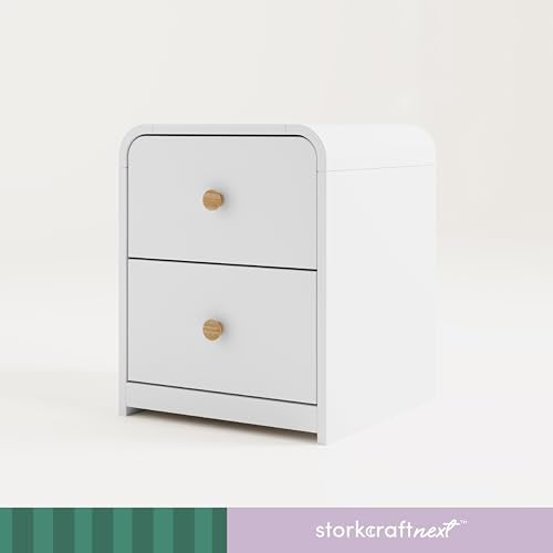 2-Drawer Kids Bedroom Nightstand - White and Natural Wood Finish