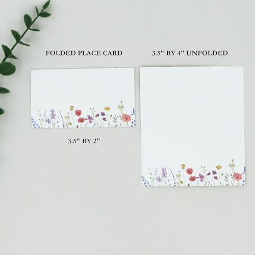 Wildflower Place Cards for Table Settings - Wedding Seating Cards, 50 Pack