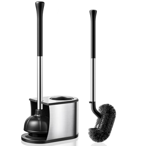 2-in-1 Stainless Steel Toilet Plunger and Brush Set - Heavy Duty Combo
